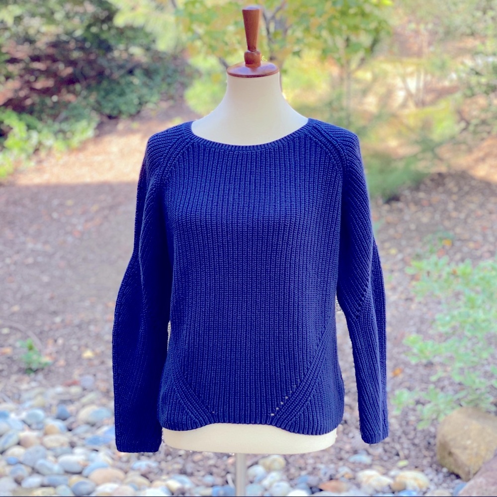 Coldwater Creek Crewneck Cotton Shaker Knit Sweater Size Small, Royal Blue